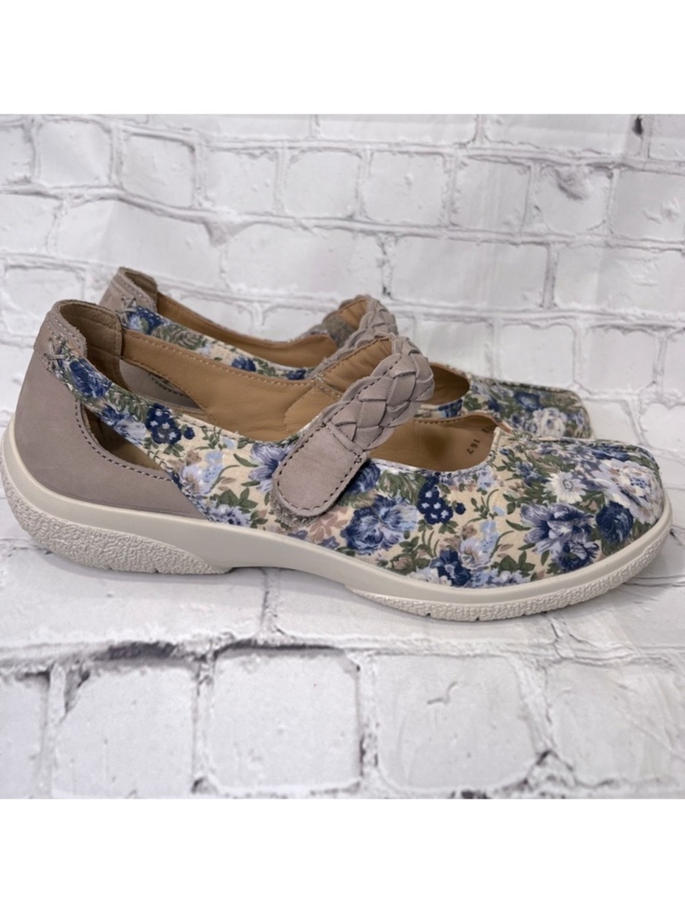 HOTTER (Comfort Concept) Women's "Shake" Mary Jane w Suede & Floral Fabric-8